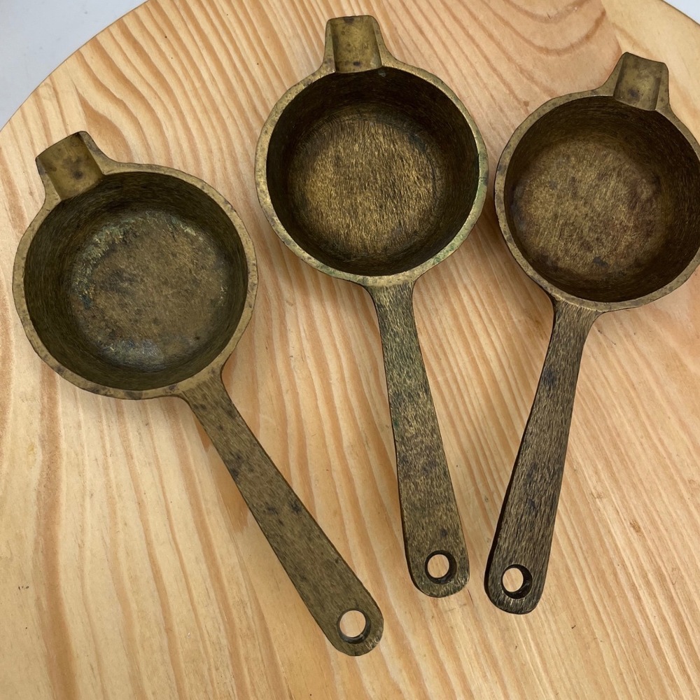 Vintage Made in Germany Brass Skillet Ashtrays Set of 3 Mid Century Modern Ladle